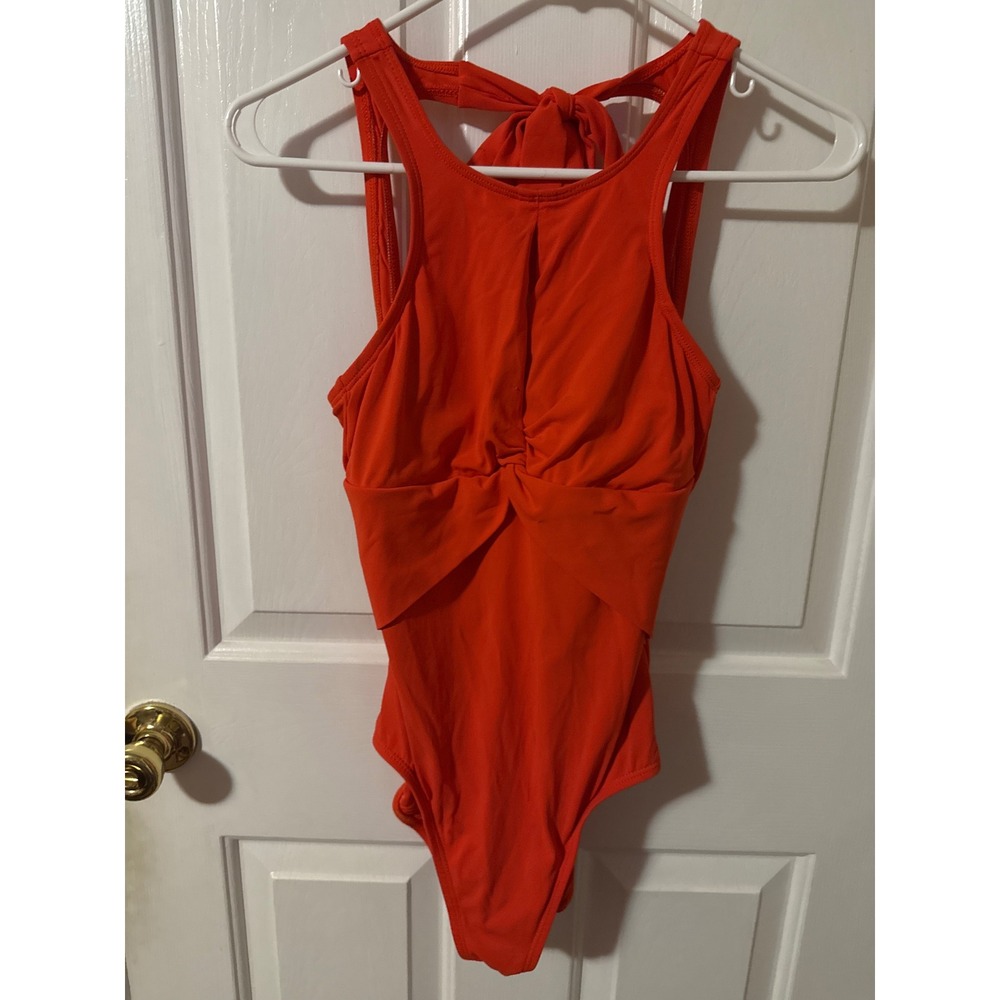 Robin Piccone Orange High Neck Keyhole One Piece Swimsuit Open Back Size 10
